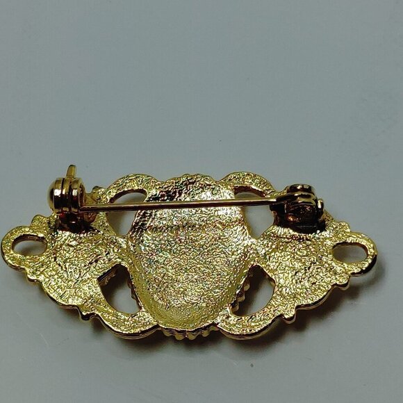 Vintage Rose Cameo Bar Brooch Pin Faux Pearl Gold tone Victorian Style - Picture 4 of 5